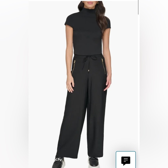 DKNY Black Wide Leg Drawstring Pants Size m - Picture 1 of 12